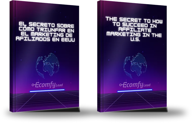 Libros 3D de la guía en español y del ebook en inglés sobre marketing de afiliados en EE.UU.